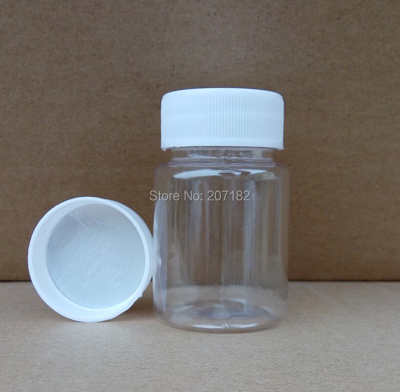 무료 배송 (200 대/몫) 60 ml 라운드 투명 + 흰색 PET 병, 분말 병, 플라스틱 알약 병